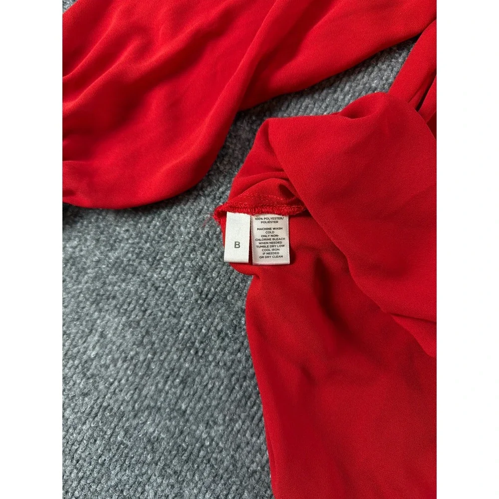 Loft Women Red Long Sleeve Button Down Blouse Puff Shoulder Top XS Colorful bold